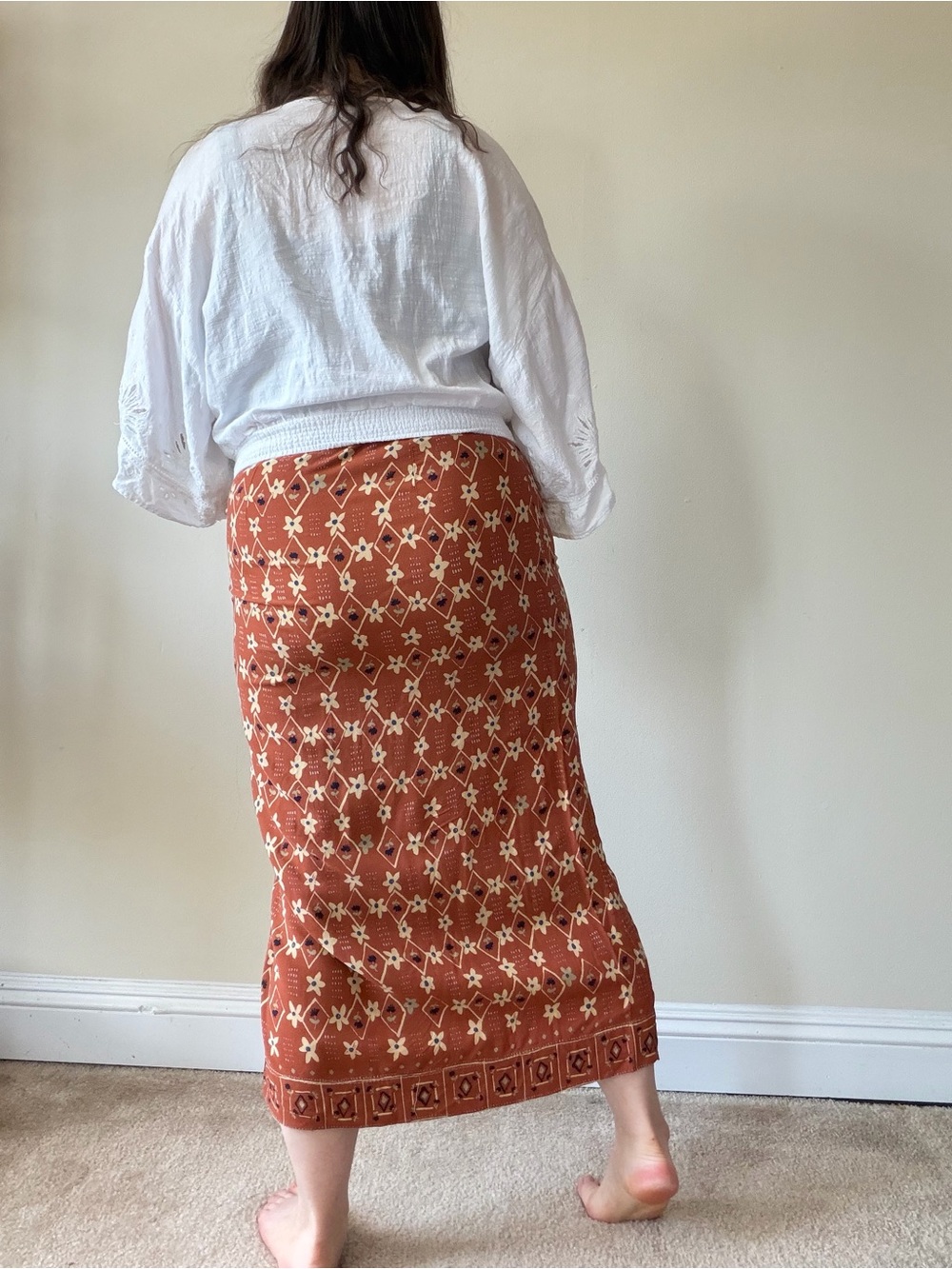 Vintage Sigrid Olsen Embroidered Rust Floral Midi Skirt - Picture 4 of 8
